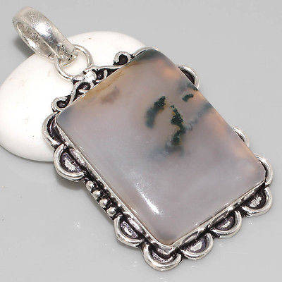 BEAUTIFUL SETTING WITH MOSS OPAL NATURAL GEMSTONE 925 SILVER PENDANT